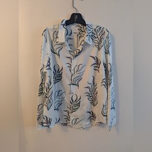 Paul Smith White Button-Down Shirt with Multicolor Leaf Motif